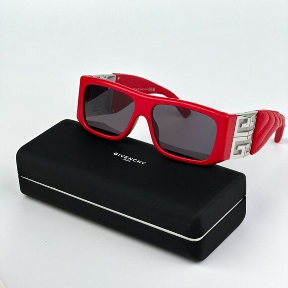 NEW Givenchy GV40034I  66A Red Leather Grey Unisex Geometric Sunglasses - Picture 2 of 12